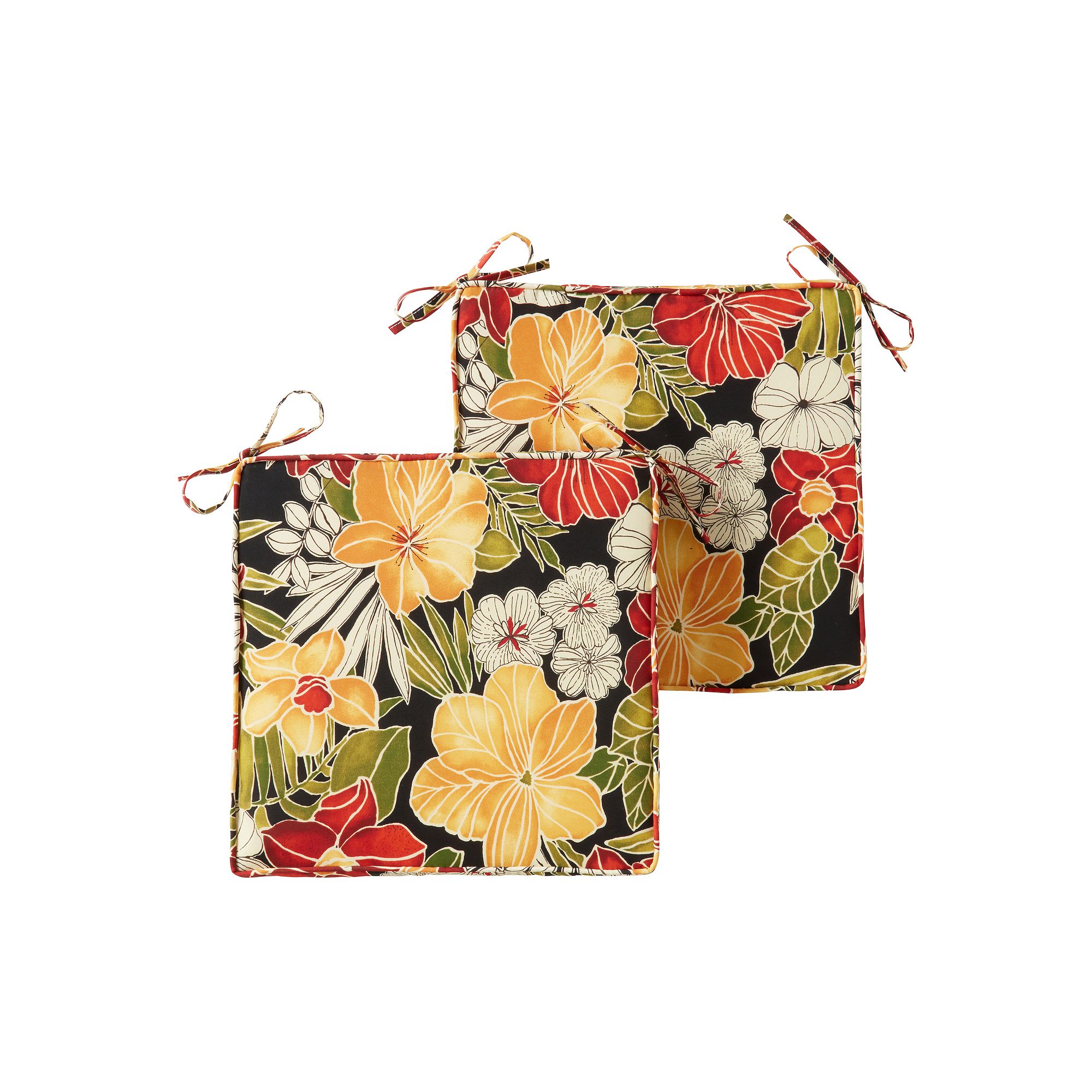 Greendale Home Fashions 2-piece Outdoor Square Chair Pad Set, Aloha Black