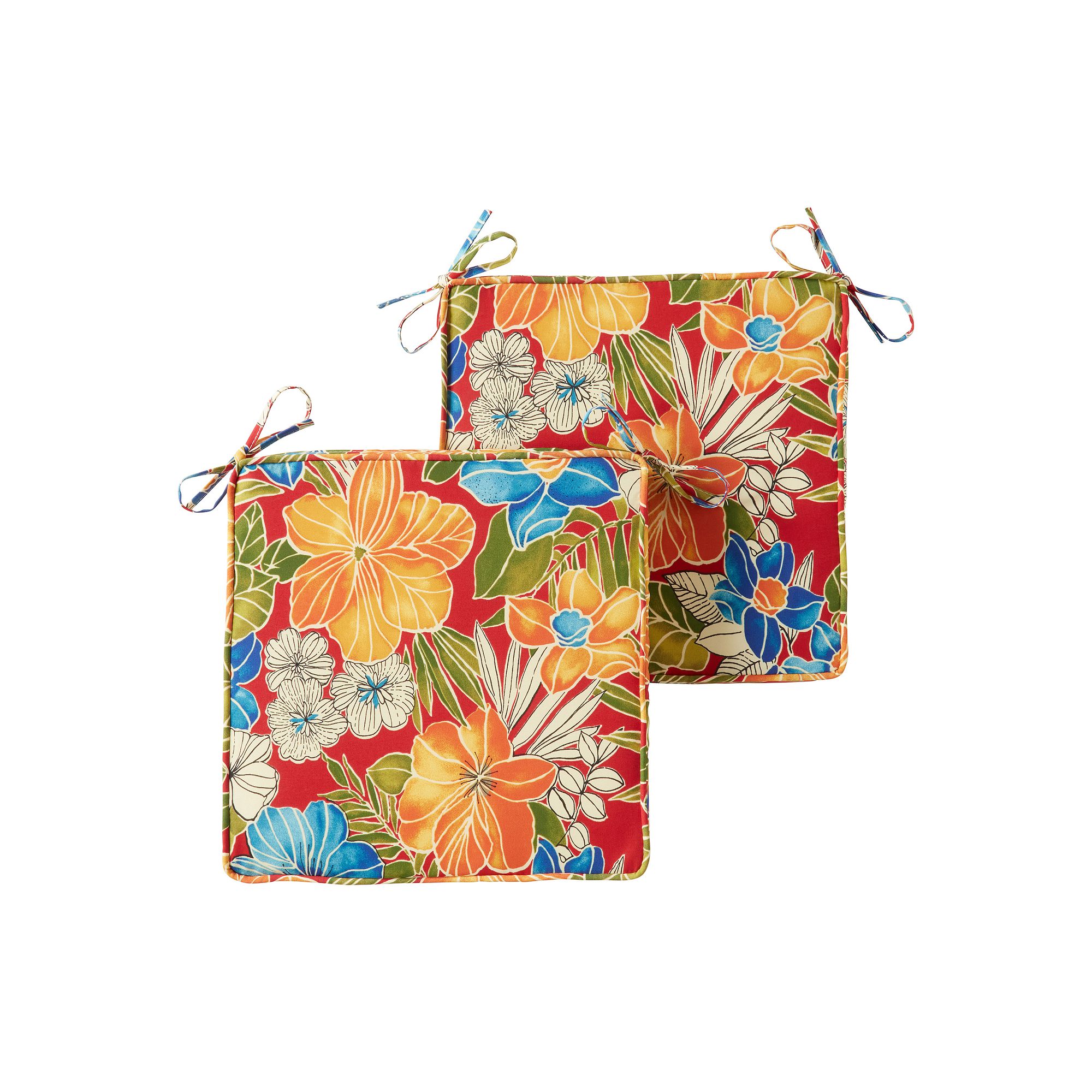Greendale Home Fashions 2-piece Outdoor Square Chair Pad Set, Aloha Red