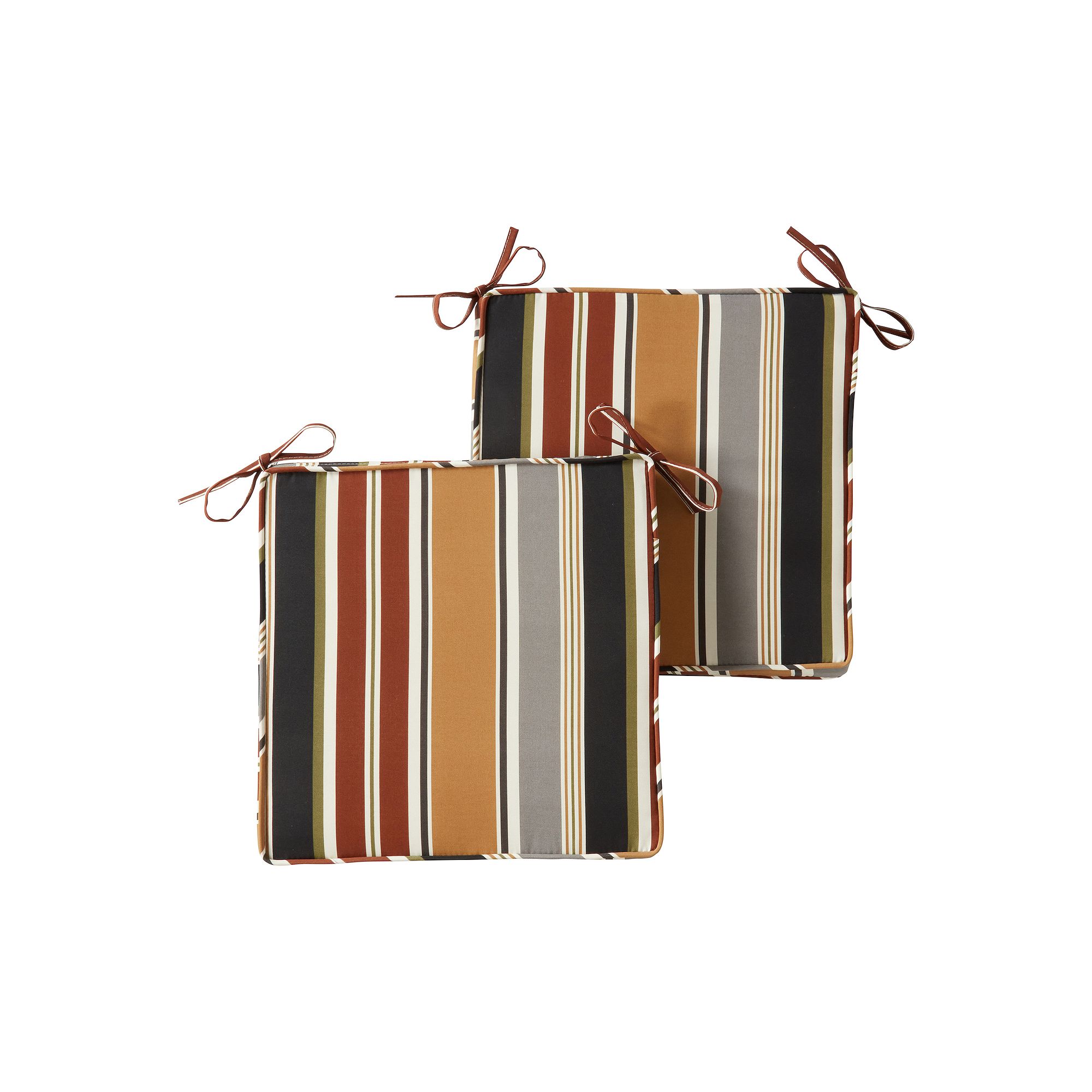 Greendale Home Fashions 2-piece Outdoor Square Chair Pad Set, Brick Stripe