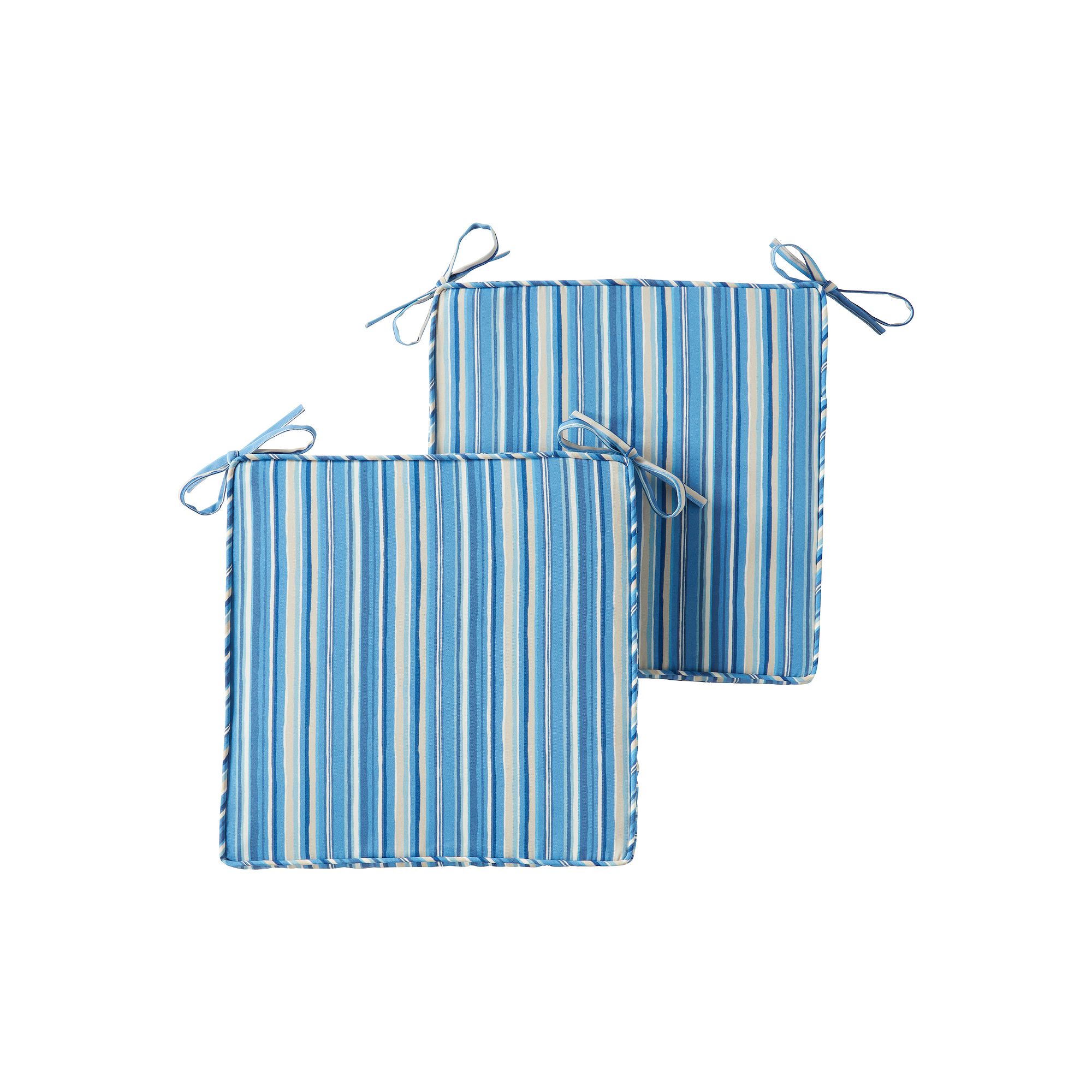 Greendale Home Fashions 2-piece Outdoor Square Chair Pad Set, Blue Stripe