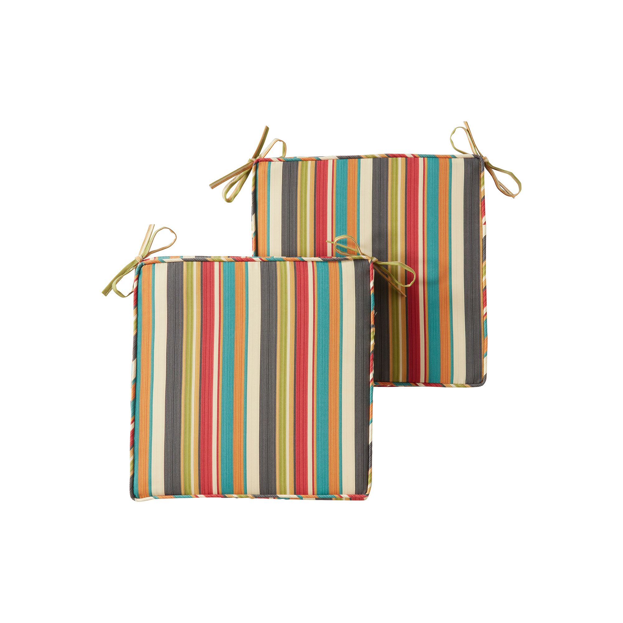 Greendale Home Fashions 2-piece Outdoor Square Chair Pad Set, Sunset Stripe