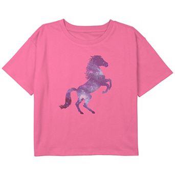 Girls 6-16 Purple Galaxy Horse Boxy Cropped Tee