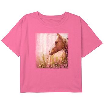 Girls 6-16 Horse Profile Photo Boxy Cropped Tee