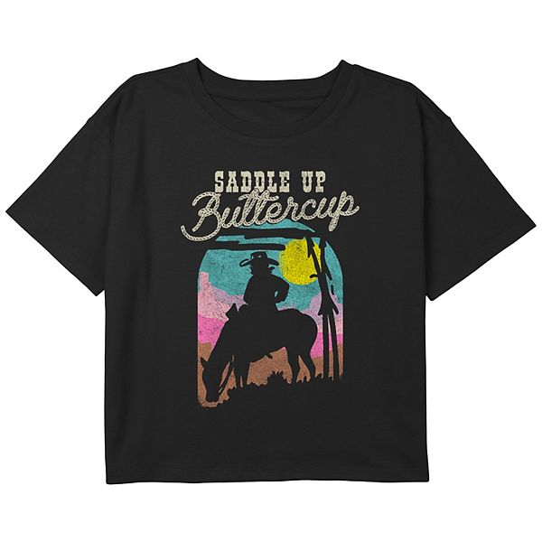 Girls 6-16 Saddle Up Buttercup Cowgirl Boxy Cropped Tee