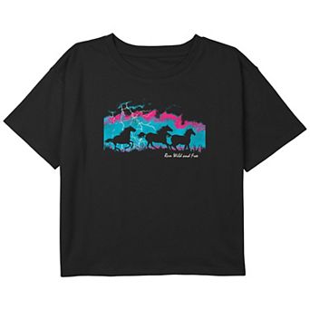 Girls 6-16 Horses Thunder "Run Wild And Free" Boxy Cropped Tee