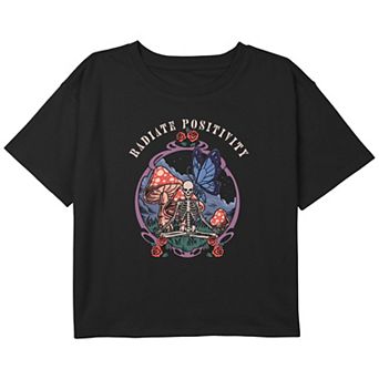 Girls 6-16 "Radiate Positivity" Skeleton Boxy Cropped Tee