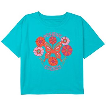 Girls 6-16 Positive Energy Floral Butterfly Boxy Cropped Tee
