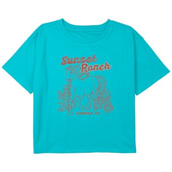 Girls 6-16 Sunset Ranch Horse Boxy Cropped Tee