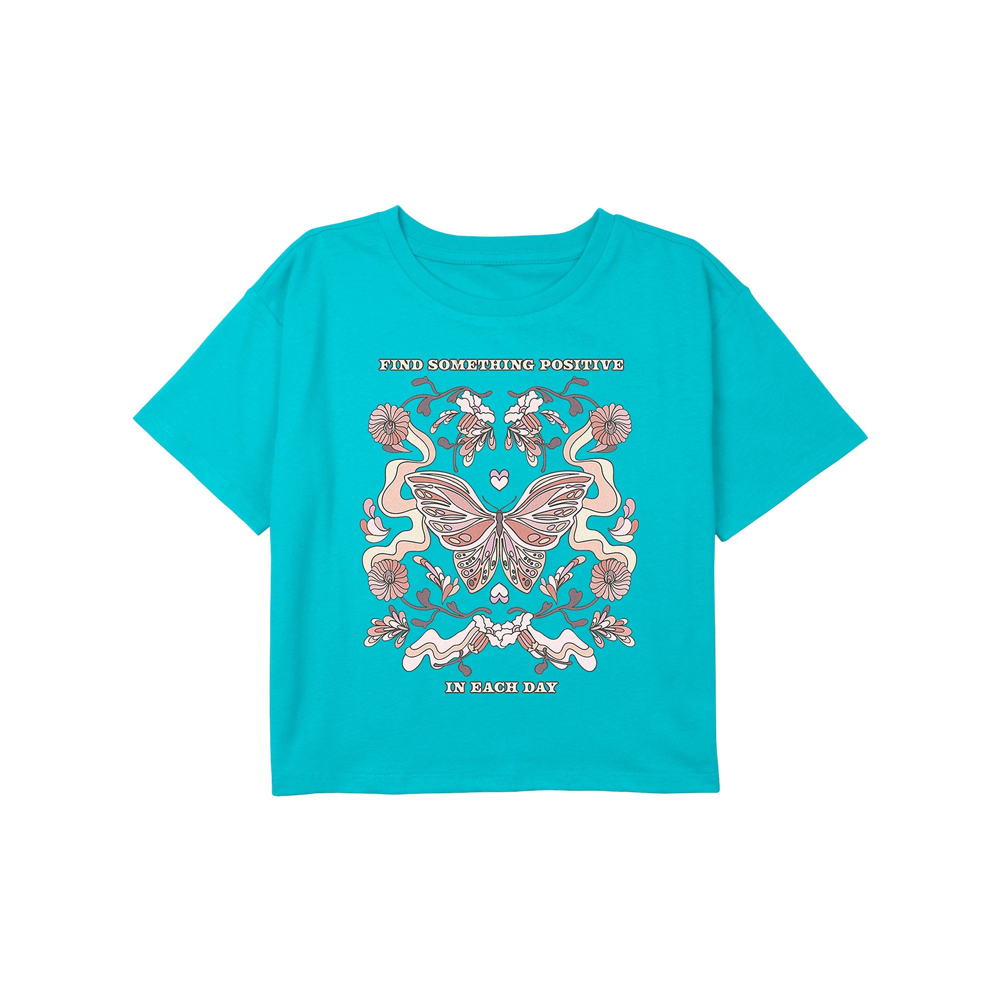 Girls 6-16 Find Something Positive In Each Day Butterfly Boxy Cropped Tee, 