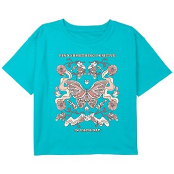 Girls 6-16 Find Something Positive In Each Day Butterfly Boxy Cropped Tee