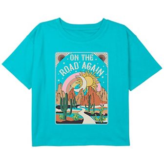 Girls 6-16 On The Road Again Southwestern Desert Boxy Cropped Tee