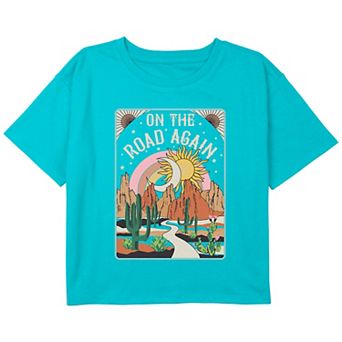 Girls 6-16 On The Road Again Southwestern Desert Boxy Cropped Tee