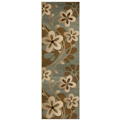 Superior Modern Bohemian Oversized Flower with Vines Power-Loomed Indoor Area Rug or Runner