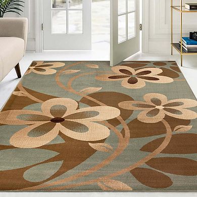 Superior Modern Bohemian Oversized Flower with Vines Power-Loomed Indoor Area Rug or Runner