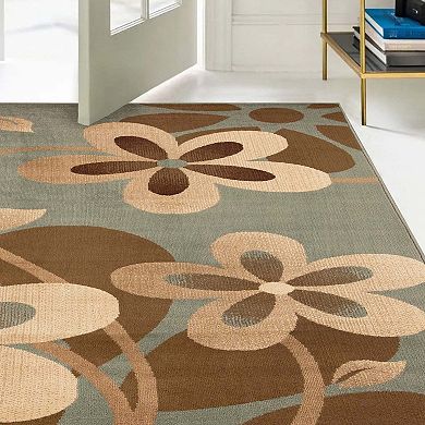 Superior Modern Bohemian Oversized Flower with Vines Power-Loomed Indoor Area Rug or Runner