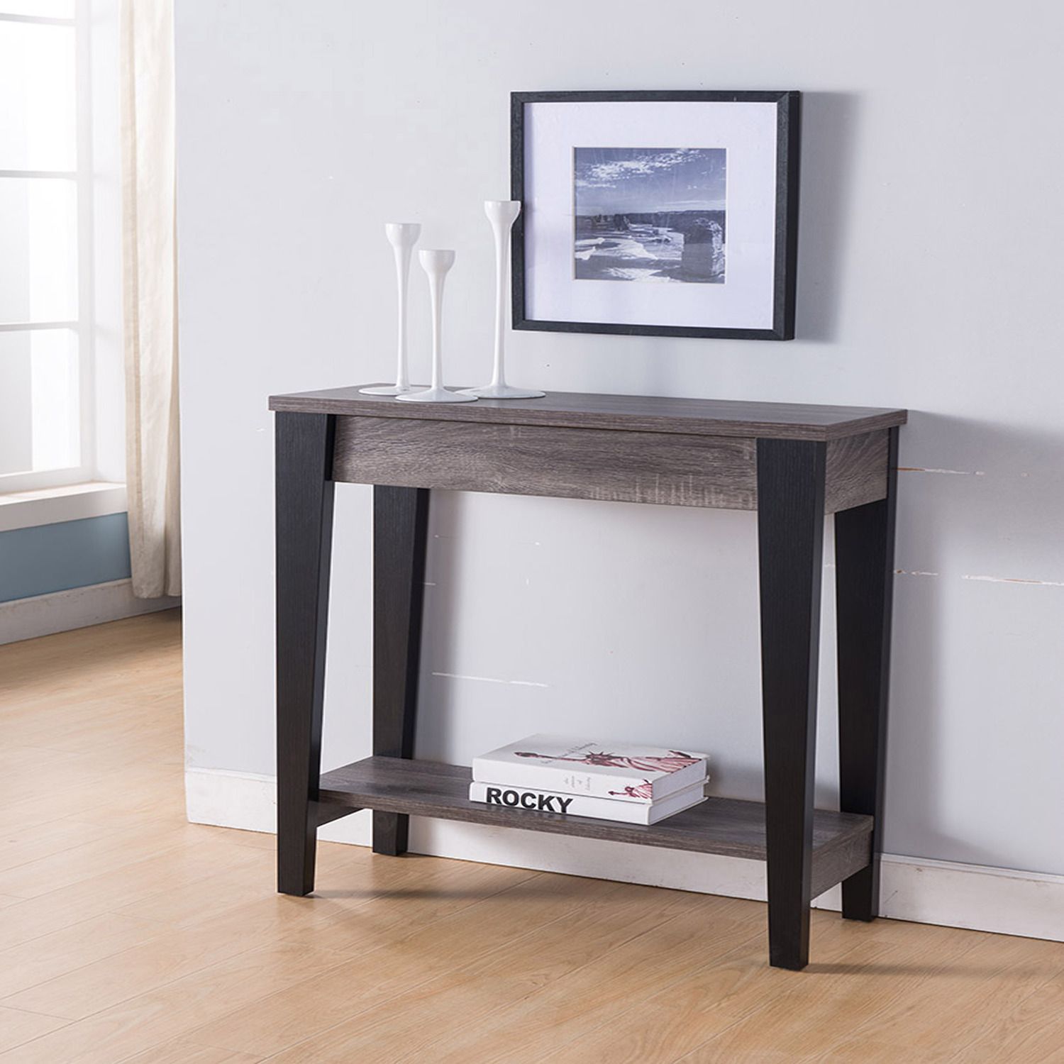 FC Design Distressed Grey Black Console Table With Drawer Bottom   6346411 ALT2