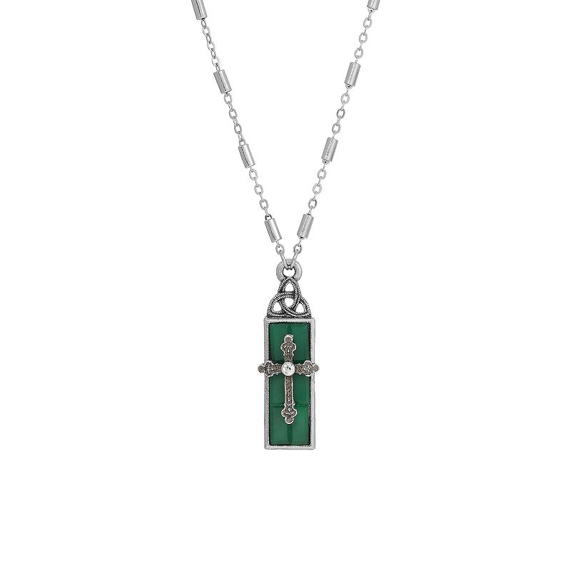 Symbols of Faith Bar Cross Pendant Necklace, Women's, Green
