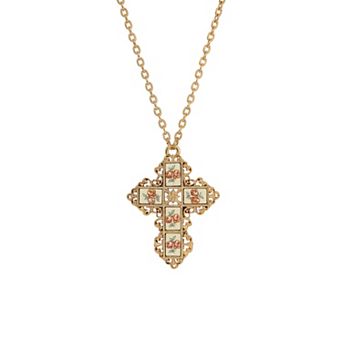 Symbols of Faith Enamel Flower Cross Pendant Necklace