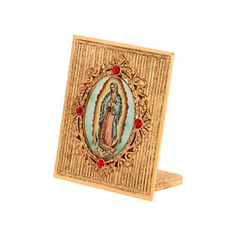 Symbols of Faith Gold Tone Enamel Our Lady Of Guadalupe Crystal Plaque