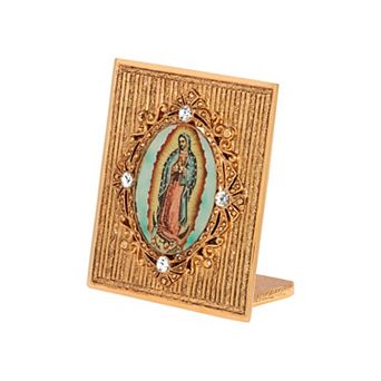 Symbols of Faith Gold Tone Enamel Our Lady Of Guadalupe Crystal Plaque