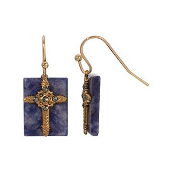 Symbols of Faith Gold Tone Semi-Precious Cross Drop Earrings