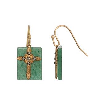 Symbols of Faith Gold Tone Semi-Precious Cross Drop Earrings