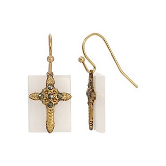 Symbols of Faith Gold Tone Semi-Precious Cross Drop Earrings