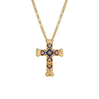 Symbols of Faith Enamel Blue & Red Cross Pendant Necklace