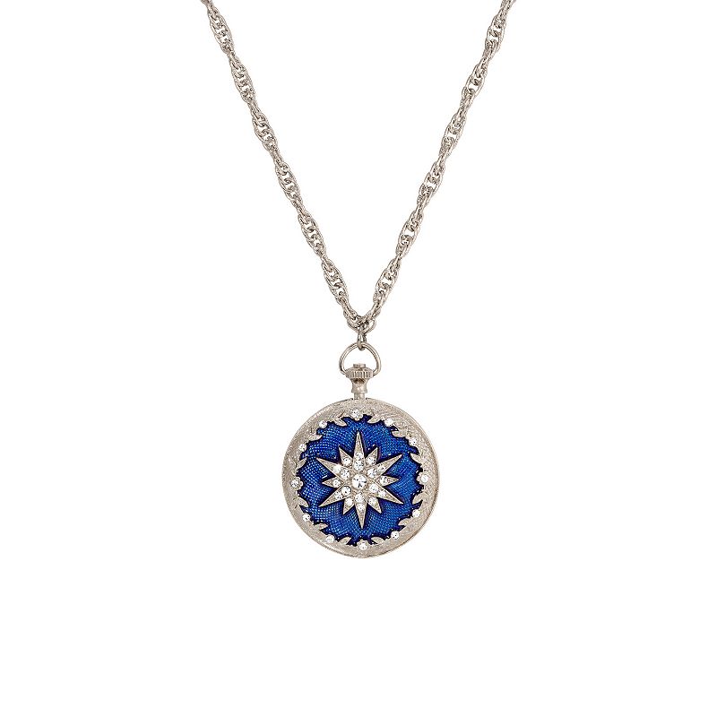 Symbols of Faith Enamel Crystal Star of Bethlehem Locket 28" Necklace, Women's, Blue