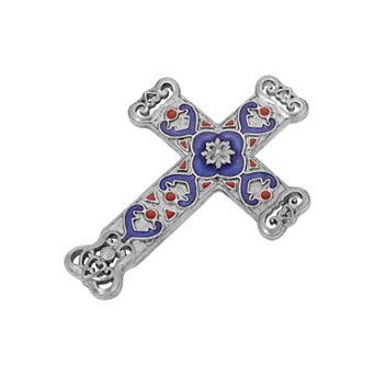 Symbols of Faith Hand Enamel Blue & Red Cross Brooch