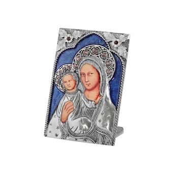 Symbols of Faith Mary and Child Blue Enamel and Purple Crystal Plaque