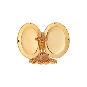 Symbols of Faith Gold Tone Oval Crucifix Locket Tabletop Stand