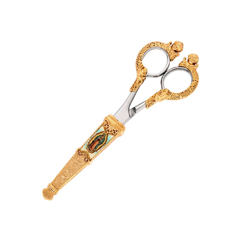 Symbols of Faith Gol Tone Enamel Our Lady Of Guadalupe Scissors with Holder