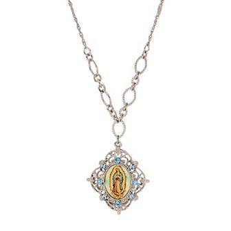 Symbols of Faith Blue Crystal Our Lady Of Guadalupe Necklace