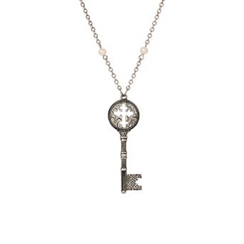 Symbols of Faith Silver Tone Cross Key Pendant 28" Necklace