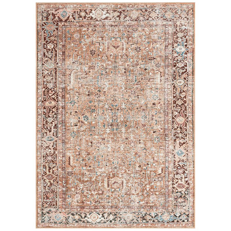 Everwash Callaghan Edith Distressed Medallion Area Rug or Runner, Red, 2X7.