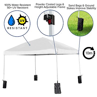 Flash Furniture Harris 10' x 10' Pop-Up Straight Leg Canopy Tent with Sandbags and Wheeled Case
