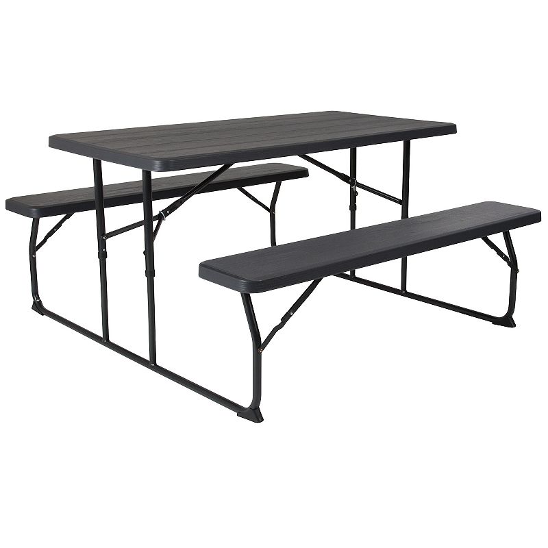 Flash Furniture Insta-Fold 4.5 Folding Picnic Table and Benches, Grey