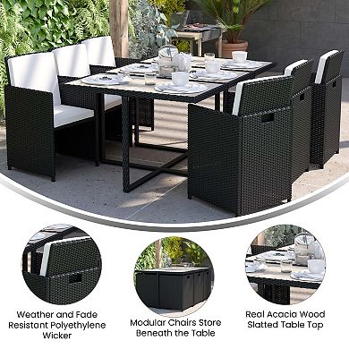 Flash Furniture Peregrine Outdoor Patio Dining Table & Wicker Modular Chairs 7-piece Set