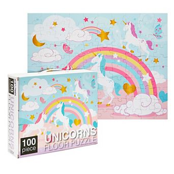 100 pc Rainbow Unicorn Kids Floor Puzzle, Giant Jigsaw Puzzles for Girls (2.3 x 3 Feet)