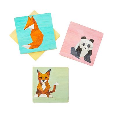 Unfinished Wood Coaster Set with Holder and Foam Dots (10 Pieces)