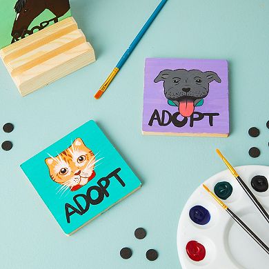 Unfinished Wood Coaster Set with Holder and Foam Dots (10 Pieces)