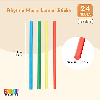 Rhythm Lummi Sticks For Kids, Toddler Music Toys in 4 Colors (10 In, 24 ...