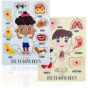 Educational Wood Peg Anatomy Puzzle Game for Kids, Human Body Parts (2 Pack)
