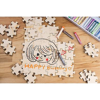 100 Blank Wooden Puzzle Pieces for Crafts, DIY Unfinished Jigsaw Puzzles (1.9 x 1.6 In)