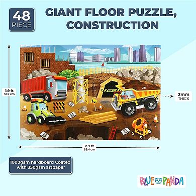 48 Piece Giant Construction Floor Puzzle for Kids Ages 3-5 and 4-8, Toddler Preschool Learning (2 x 3 Feet)