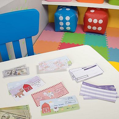 150-Sheet Checkbook Play Set Educational Toy for Kids, Farm Animals Themed