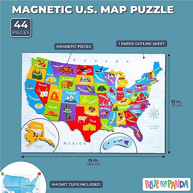 U.S. Puzzle Map with 44 Magnetic Pieces (19 x 13 Inches)