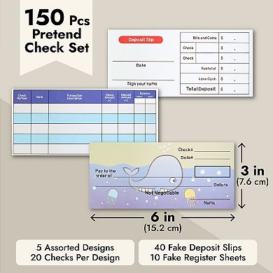 150 Sheets Checkbook for Kids with Deposit Slip and Check Register, Ages 3-14