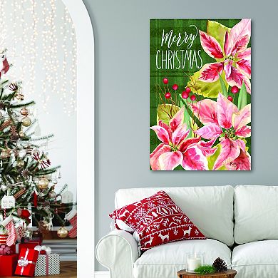 COURTSIDE MARKET Merry Christmas Poinsettias Canvas Wall Art